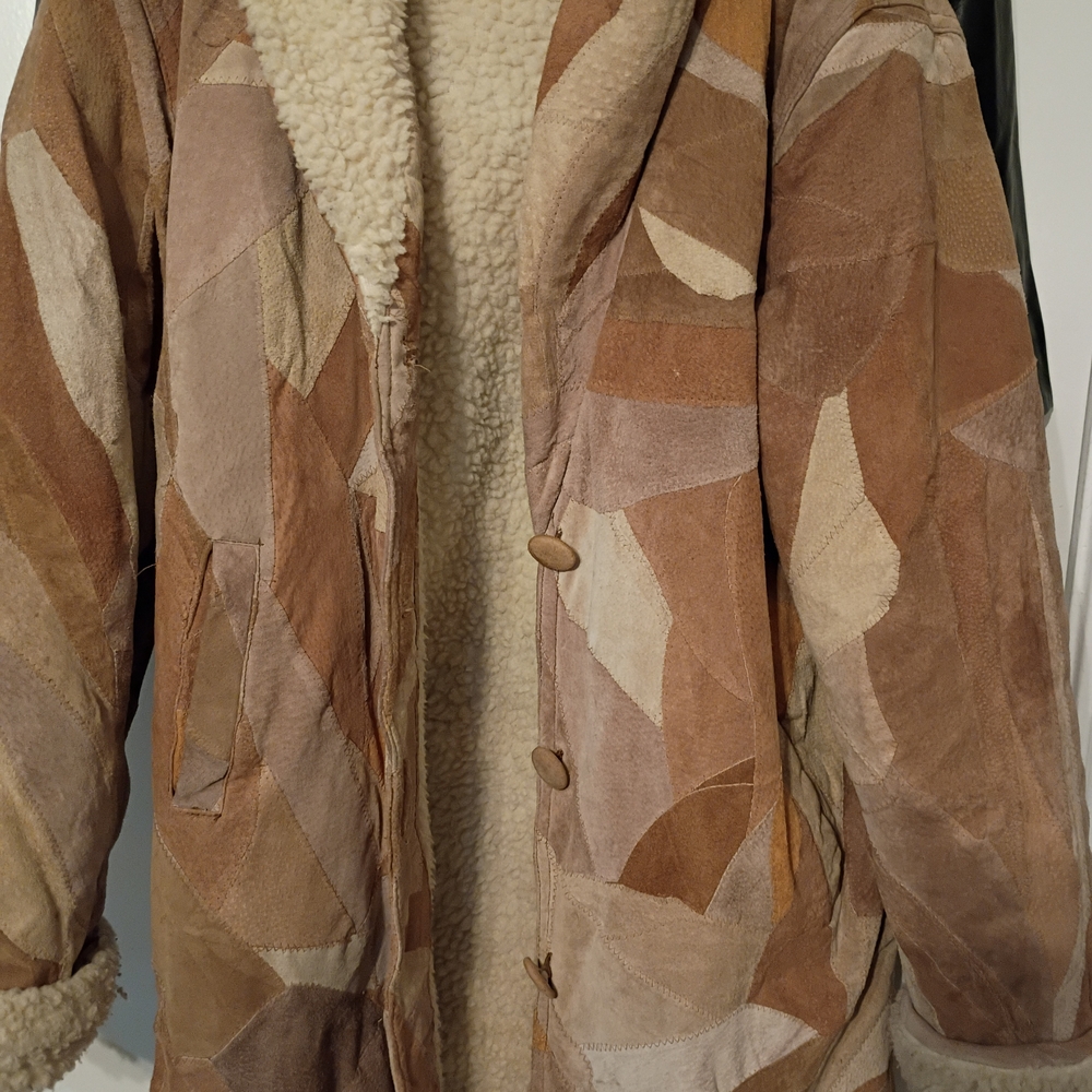 Nui Women's Patchwork Teddy Jacket in Tan and Brown